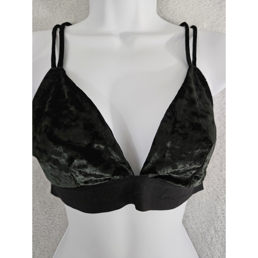 Victoria's Secret Black Velvet Bralette Love Pink Size Medium Grunge Festival - Picture 2 of 12